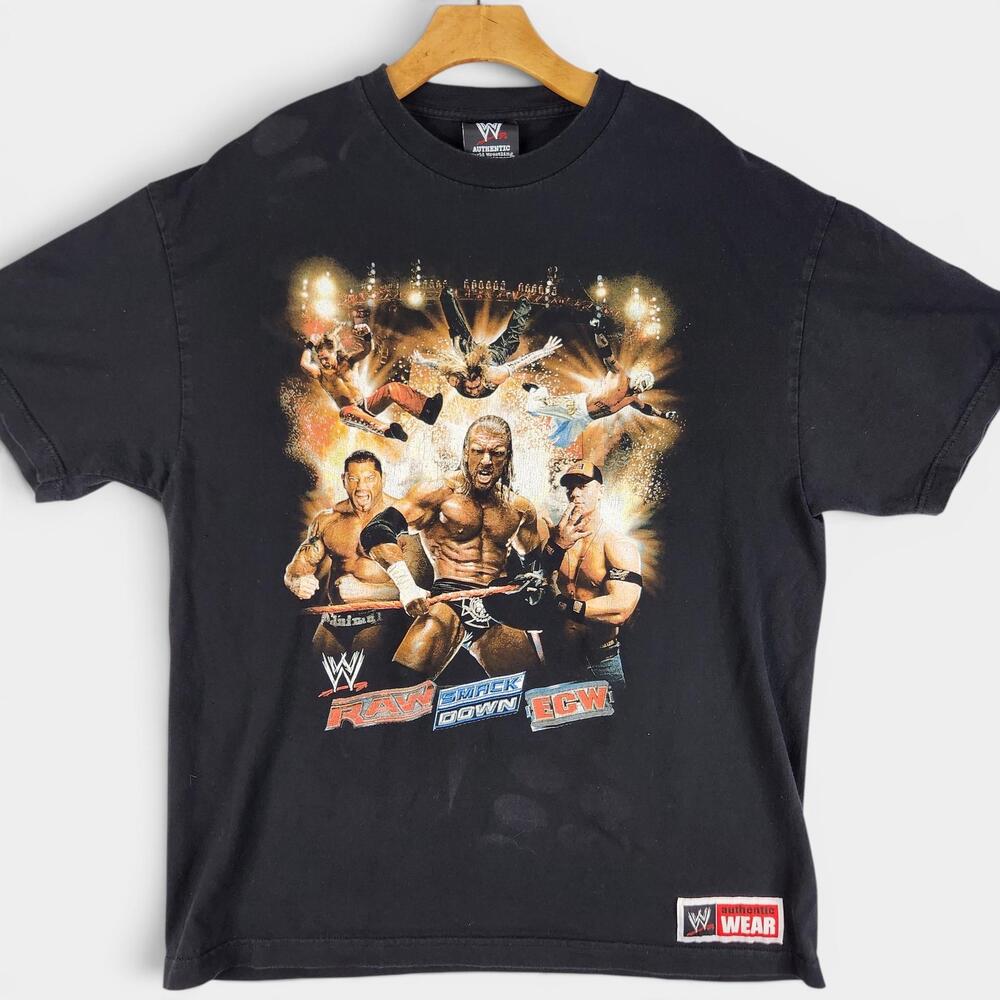 WWE Shirt Mens XL Black Wrestling RAW SmackDown ECW Authentic 2007 Triple-H Cena